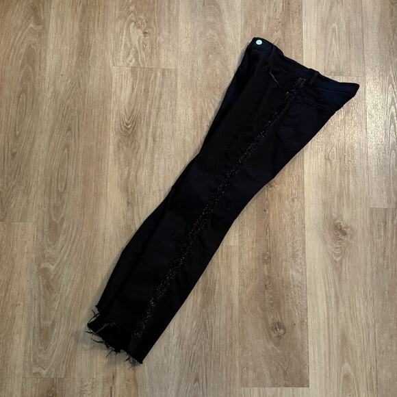 Frame Denim Le High Rise Straight Size 26 Black Noir Coated Tuxedo Stripe Jeans - Picture 8 of 11